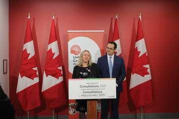 Minister Mona Fortier and MP Irek Kusmierczyk speak to reporters after pre-budget consultation in Windsor, January 14, 2020. (Photo by Maureen Revait) 