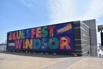 The LiUNA! Bluesfest Windsor banner on display at the Riverfront Plaza on Thursday, July 12, 2018. Photo by Alyssa Leonard