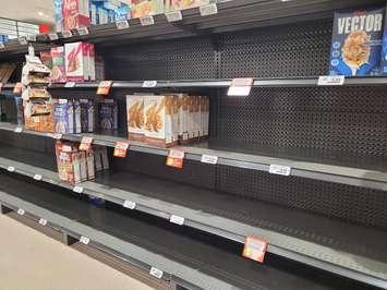 Nearly empty grocery store shelves. January 2022, Blackburn Media photo by Stephanie Chaves. 