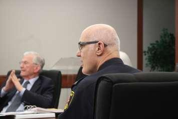 Windsor Police Chief Al Frederick makes a point during a police board meeting at police headquarters, February 22, 2018. Photo by Mark Brown/Blackburn News.