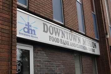 The Downtown Mission sign at the building on Ouellette Avenue. (Photo by Adelle Loiselle)