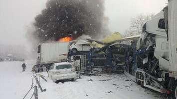 Michigan State Police are investigating a massive car pileup on I-94. (Photo courtesy Michigan Weather/Twitter)