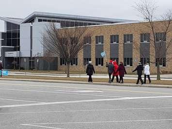 OECTA members hold a picket outside St. Josephs Catholic High School in Windsor, February 4, 2020. Photo by Mark Brown/Blackburn News.